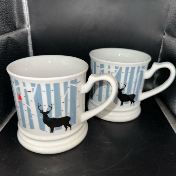 Stonewall Kitchen Other - NWOT Stonewall Kitchen Winter Cardinal Deer Birch Tree Scene Coffee Mug Set of 2